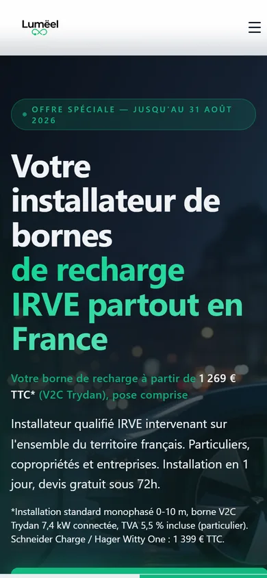 Le site de Lumëel sur téléphone